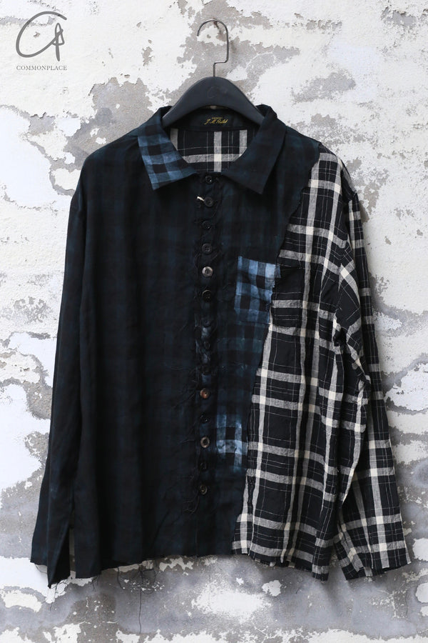 ARCHIVIO J.M.Ribot 24 spring and summer patchwork checkered shirt linen checkered W27/HALF-FG